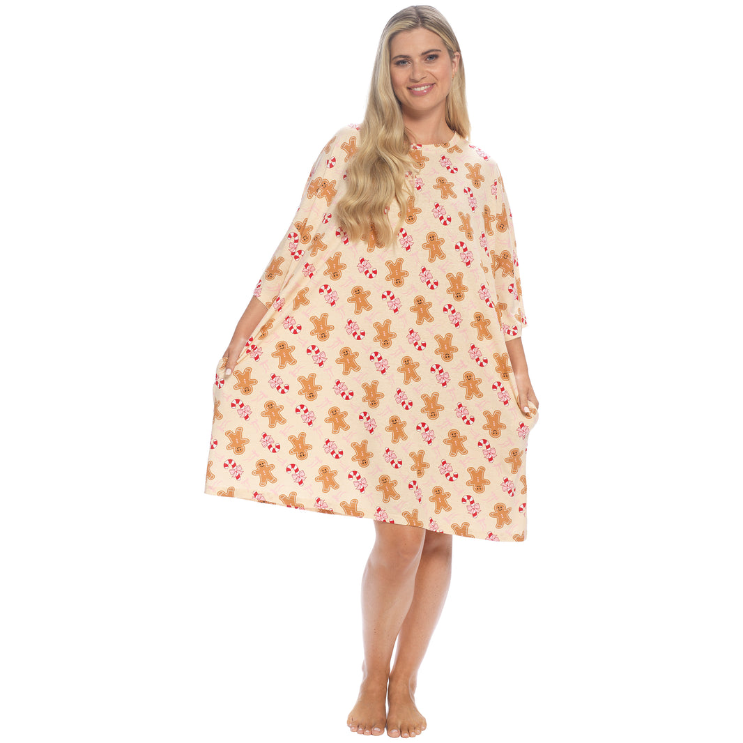 Camisón holgado para mujer Daisy Dreamer con estampado de bastones de caramelo y pan de jengibre, 100 % algodón, manga corta, talla única del Reino Unido