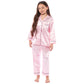 Girls Satin Silk Long Sleeve Pyjama Set, Kids Everyday Loungewear, Cosy Nightwear PJs, Black Pink Grey