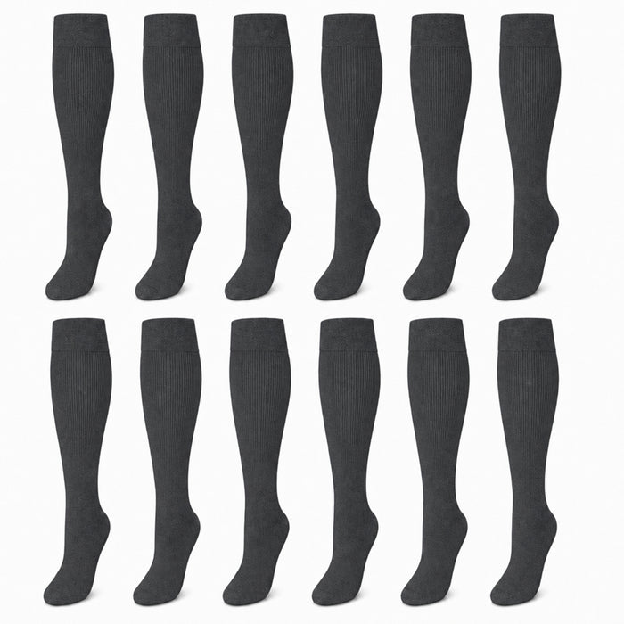 Sock Stack Girls Long School Socks 12 Pairs Cotton Rich Sculpted Heels And Toes Sizes