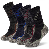 Sock Stack men's merino wool hiking and walking socks, 4 pairs with cushioning, in UK sizes 6-11, shown in a set display.