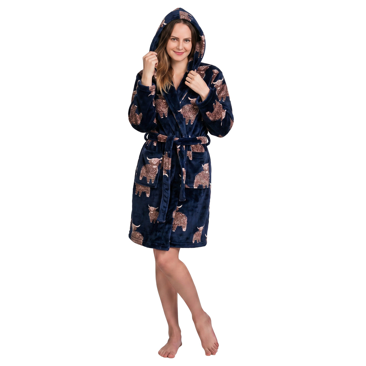 Daisy Dreamer Women's Hooded Fleece Dressing Gown Super Soft Warm Cosy Bathrobe One Size UK Ladies Robe