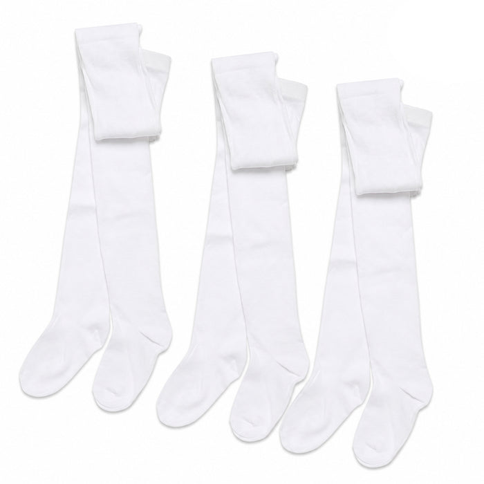 Sock Stack girls cotton lycra tights in a three-pack, featuring reinforced heels and toes, ideal for school uniforms.