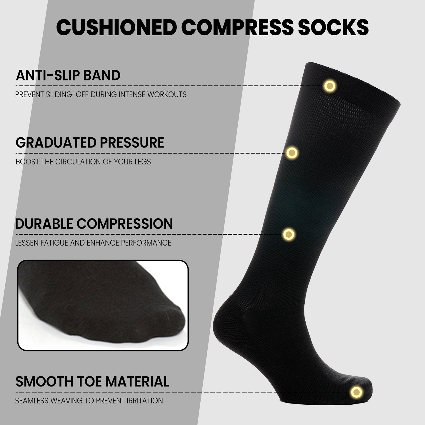 2 Pairs Travel Compression Socks Black Knee High Flight Socks for Circulation Swelling & Leg Support by Sock Stack. Buy now for £9.00.
