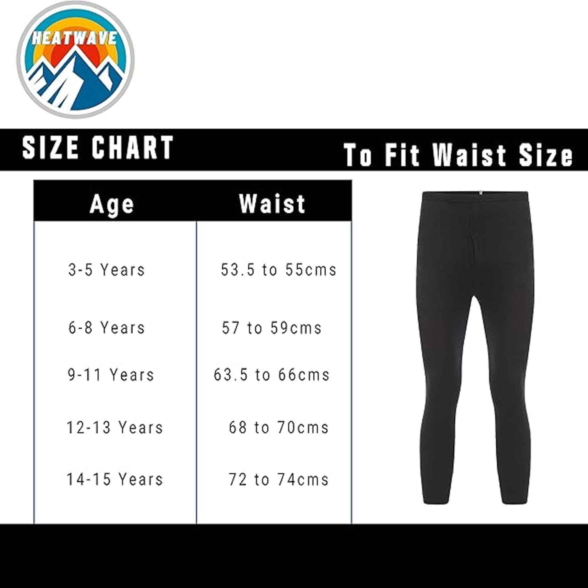 2 Pack Boys Thermal Trousers Long Johns Black Baselayer for Schoolwear Camping Skiing High-Quality Moisture-Wicking Comfortable Fit Elastic Waistband Durable Winter Wear Ages 3-15 by Heatwave Thermalwear Thermal Underwear