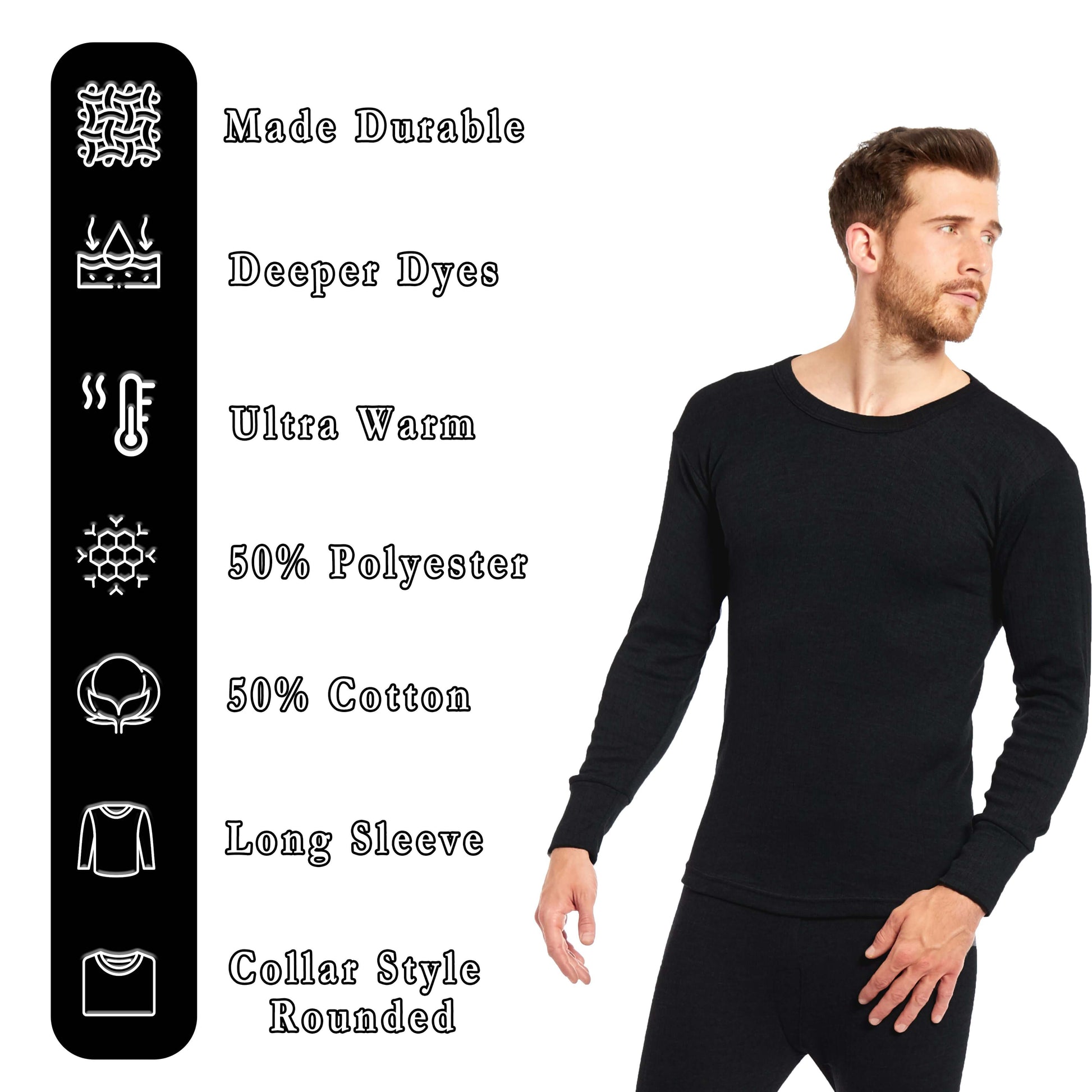 2 Pack Men's Plus Size Thermal Underwear Long Sleeve Tops Warm Durable Baselayer Insulated Brushed Yarn for Running Hiking Outdoor Sports Workwear Black 3XL to 6XL by Heatwave Thermalwear Thermal Underwear
