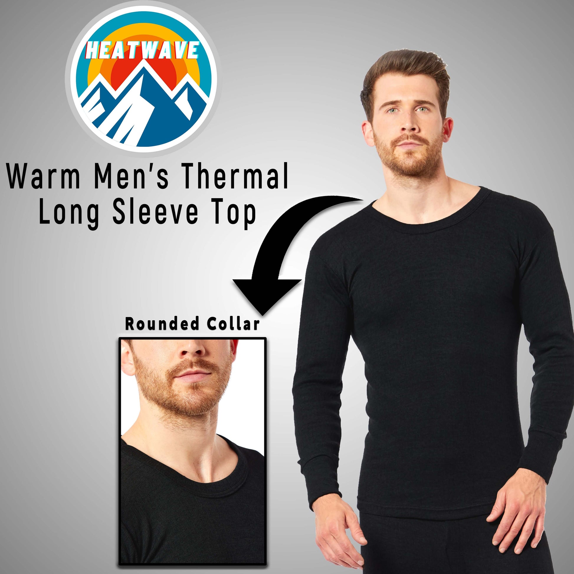 2 Pack Men's Plus Size Thermal Underwear Long Sleeve Tops Warm Durable Baselayer Insulated Brushed Yarn for Running Hiking Outdoor Sports Workwear Black 3XL to 6XL by Heatwave Thermalwear Thermal Underwear