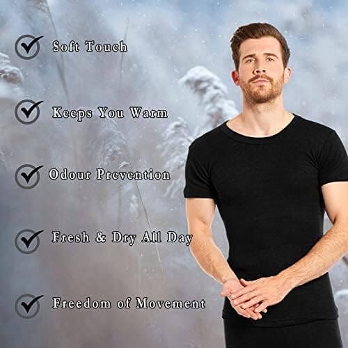 2 Pack Men's Plus Size Thermal Underwear T Shirts Warm Durable Baselayer Insulated Brushed Yarn for Running Hiking Outdoor Sports Workwear Black XXL to 6XL by Heatwave Thermalwear Thermal Underwear