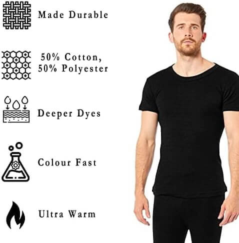 2 Pack Men's Plus Size Thermal Underwear T Shirts Warm Durable Baselayer Insulated Brushed Yarn for Running Hiking Outdoor Sports Workwear Black XXL to 6XL by Heatwave Thermalwear Thermal Underwear