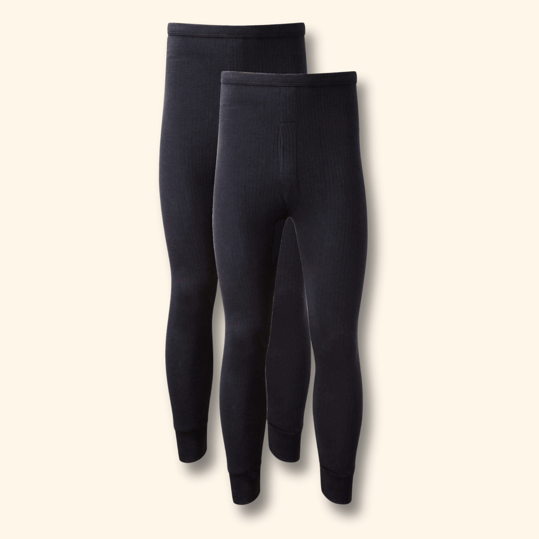 2 Pack Men's Thermal Underwear Long John Trousers Bottom Warm Durable Baselayer Insulated Brushed Yarn for Running Hiking Outdoor Sports Workwear Small to XXL White Black Grey Navy by Heatwave Thermalwear BLACK / S Thermal Underwear