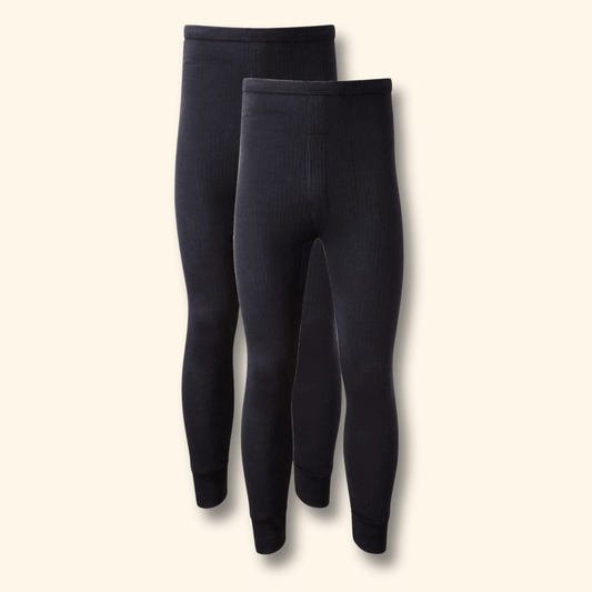 2 Pack Men's Thermal Underwear Long John Trousers Bottom Warm Durable Baselayer Insulated Brushed Yarn for Running Hiking Outdoor Sports Workwear Small to XXL White Black Grey Navy by Heatwave Thermalwear BLACK / S Thermal Underwear