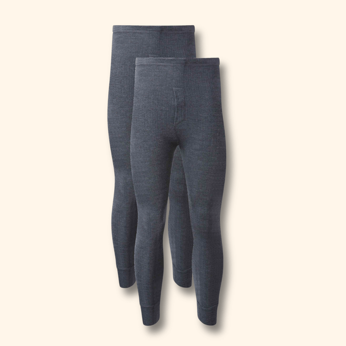 2 Pack Men's Thermal Underwear Long John Trousers Bottom Warm Durable Baselayer Insulated Brushed Yarn for Running Hiking Outdoor Sports Workwear Small to XXL White Black Grey Navy by Heatwave Thermalwear CHARCOAL / S Thermal Underwear