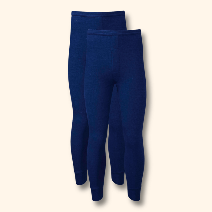 2 Pack Men's Thermal Underwear Long John Trousers Bottom Warm Durable Baselayer Insulated Brushed Yarn for Running Hiking Outdoor Sports Workwear Small to XXL White Black Grey Navy by Heatwave Thermalwear NAVY / S Thermal Underwear
