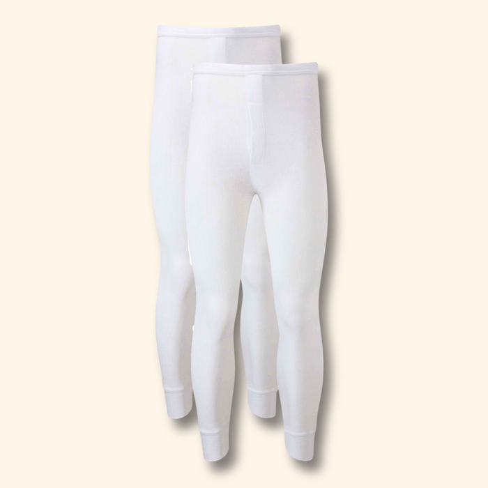 2 Pack Men's Thermal Underwear Long John Trousers Bottom Warm Durable Baselayer Insulated Brushed Yarn for Running Hiking Outdoor Sports Workwear Small to XXL White Black Grey Navy by Heatwave Thermalwear WHITE / S Thermal Underwear
