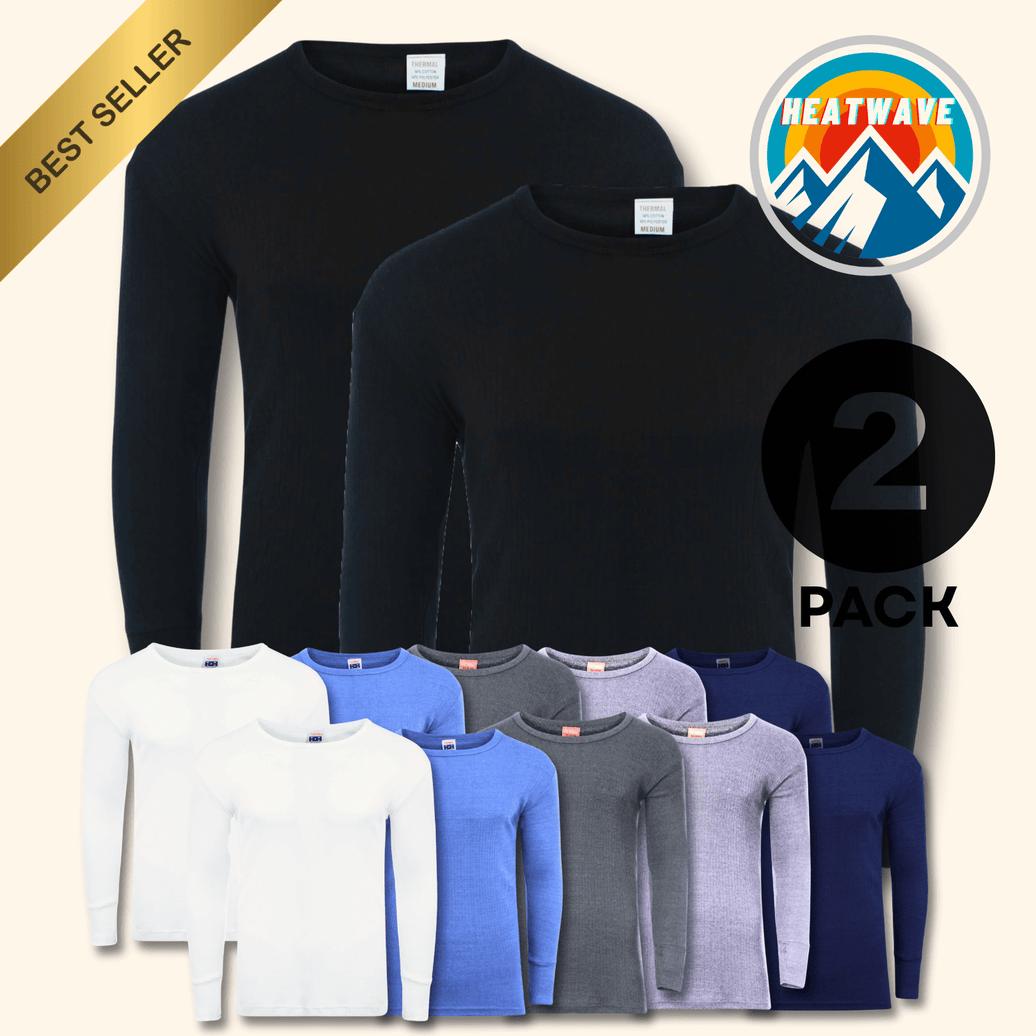2 Pack Men's Thermal Underwear Long Sleeve Tops Warm Durable Baselayer Insulated Brushed Yarn for Running Hiking Cold Weather Sportswear Durable Winter Clothing Small to XXL White Black Grey Navy by Heatwave Thermalwear Thermal Underwear