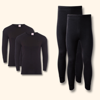 2 Pack Men's Thermal Underwear Set Long Sleeve Tops and Long John Bottoms Warm Baselayer Insulated Brushed Yarn for Running Hiking and Workwear Insulating Yarn Small to XXL White Black Grey Navy by Heatwave Thermalwear BLACK / S Thermal Underwear