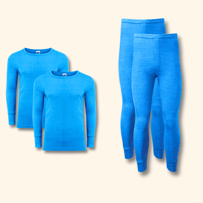 2 Pack Men's Thermal Underwear Set Long Sleeve Tops and Long John Bottoms Warm Baselayer Insulated Brushed Yarn for Running Hiking and Workwear Insulating Yarn Small to XXL White Black Grey Navy by Heatwave Thermalwear BLUE / S Thermal Underwear