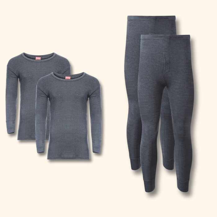 2 Pack Men's Thermal Underwear Set Long Sleeve Tops and Long John Bottoms Warm Baselayer Insulated Brushed Yarn for Running Hiking and Workwear Insulating Yarn Small to XXL White Black Grey Navy by Heatwave Thermalwear CHARCOAL / S Thermal Underwear