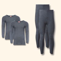 2 Pack Men's Thermal Underwear Set Long Sleeve Tops and Long John Bottoms Warm Baselayer Insulated Brushed Yarn for Running Hiking and Workwear Insulating Yarn Small to XXL White Black Grey Navy by Heatwave Thermalwear CHARCOAL / S Thermal Underwear