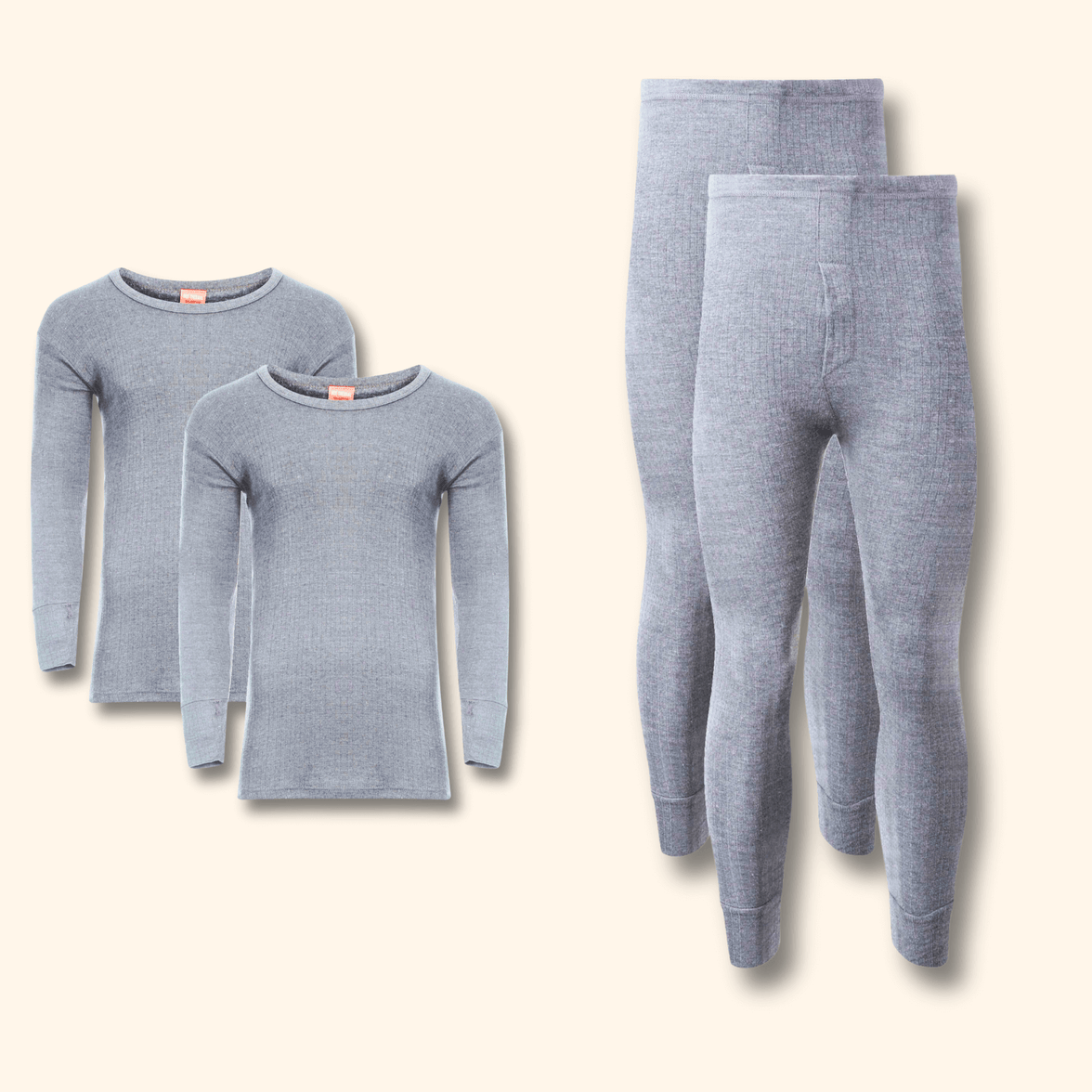 2 Pack Men's Thermal Underwear Set Long Sleeve Tops and Long John Bottoms Warm Baselayer Insulated Brushed Yarn for Running Hiking and Workwear Insulating Yarn Small to XXL White Black Grey Navy by Heatwave Thermalwear GREY / S Thermal Underwear