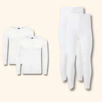 2 Pack Men's Thermal Underwear Set Long Sleeve Tops and Long John Bottoms Warm Baselayer Insulated Brushed Yarn for Running Hiking and Workwear Insulating Yarn Small to XXL White Black Grey Navy by Heatwave Thermalwear WHITE / S Thermal Underwear
