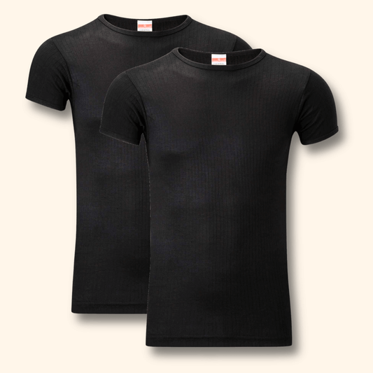 2 Pack Men's Thermal Underwear T Shirt Tops Warm Durable Baselayer Insulated Brushed Yarn for Running Hiking Outdoor Sports Workwear Small to XXL White Black Grey Navy by Heatwave Thermalwear BLACK / S Thermal Underwear
