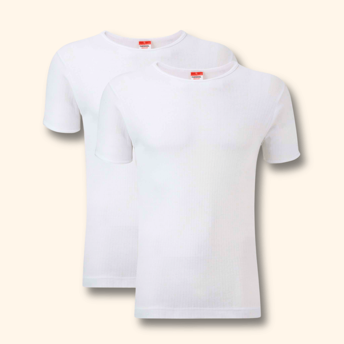 2 Pack Men's Thermal Underwear T Shirt Tops Warm Durable Baselayer Insulated Brushed Yarn for Running Hiking Outdoor Sports Workwear Small to XXL White Black Grey Navy by Heatwave Thermalwear WHITE / S Thermal Underwear