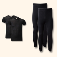 2 Pack Mens Thermal Underwear Set T Shirt Tops and Long John Bottoms Warm Baselayer Insulated Brushed Yarn for Winter Outdoor Sports in Small to XXL White Black Grey Navy by Heatwave Thermalwear BLACK / S Thermal Underwear
