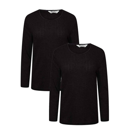 2-Pack Women's Thermal Long Sleeve Tops Base Layer Insulated Warm Underwear for Outdoor Sports Running Hiking Cold Weather Workwear by Heatwave Thermalwear BLACK / 10-12 Thermal Underwear