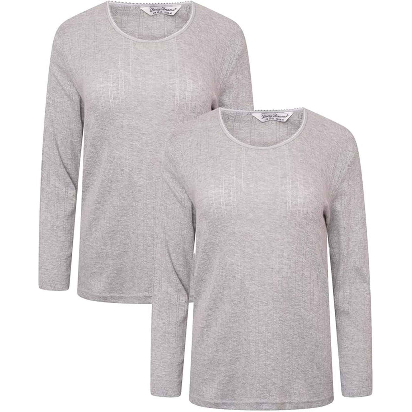 2-Pack Women's Thermal Long Sleeve Tops Base Layer Insulated Warm Underwear for Outdoor Sports Running Hiking Cold Weather Workwear by Heatwave Thermalwear MARL GREY / 10-12 Thermal Underwear