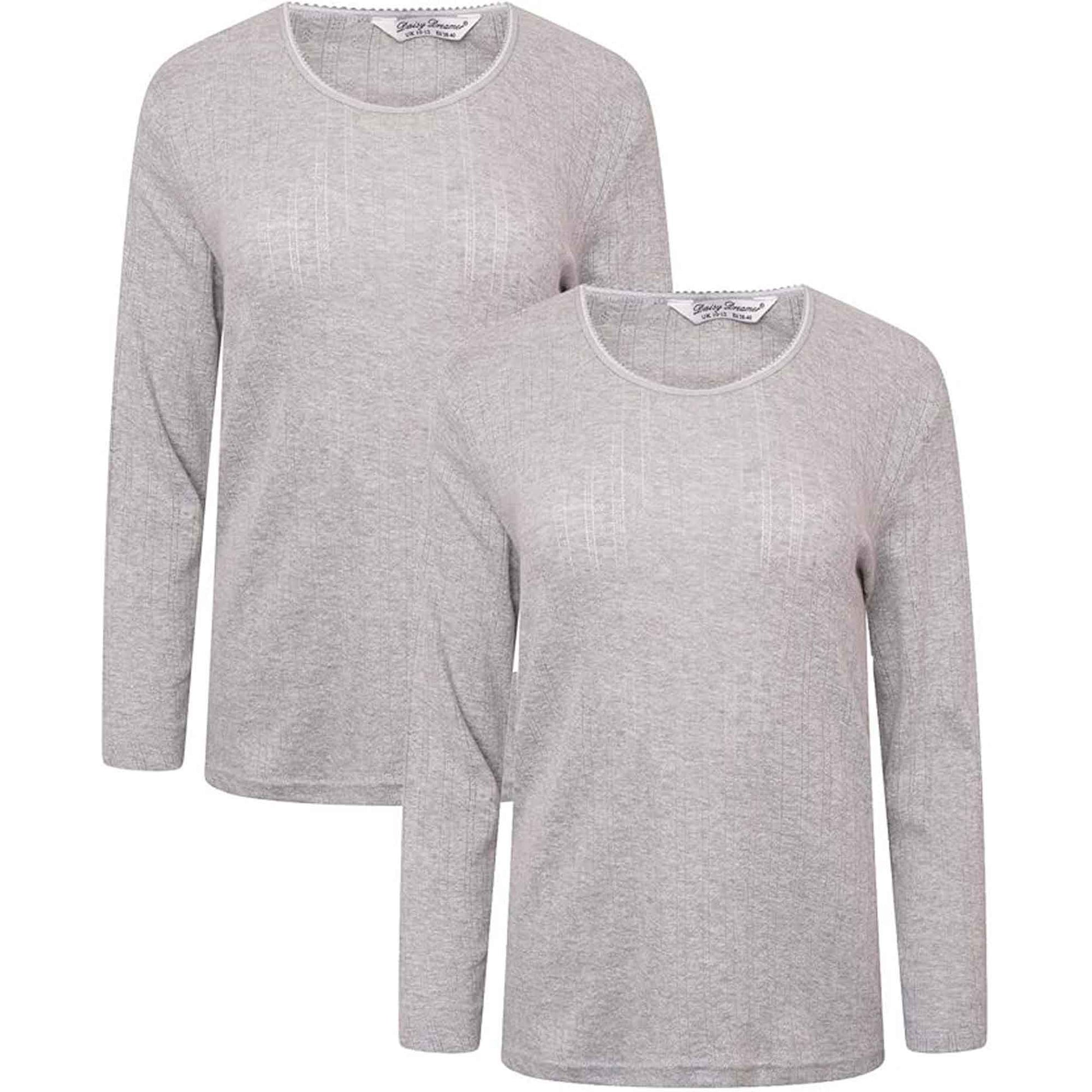 2-Pack Women's Thermal Long Sleeve Tops Base Layer Insulated Warm Underwear for Outdoor Sports Running Hiking Cold Weather Workwear by Heatwave Thermalwear MARL GREY / 10-12 Thermal Underwear