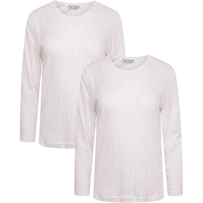 2-Pack Women's Thermal Long Sleeve Tops Base Layer Insulated Warm Underwear for Outdoor Sports Running Hiking Cold Weather Workwear by Heatwave Thermalwear WHITE / 14-16 Thermal Underwear