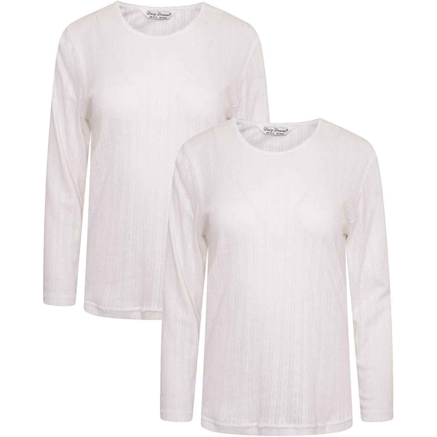 2-Pack Women's Thermal Long Sleeve Tops Base Layer Insulated Warm Underwear for Outdoor Sports Running Hiking Cold Weather Workwear by Heatwave Thermalwear WHITE / 14-16 Thermal Underwear