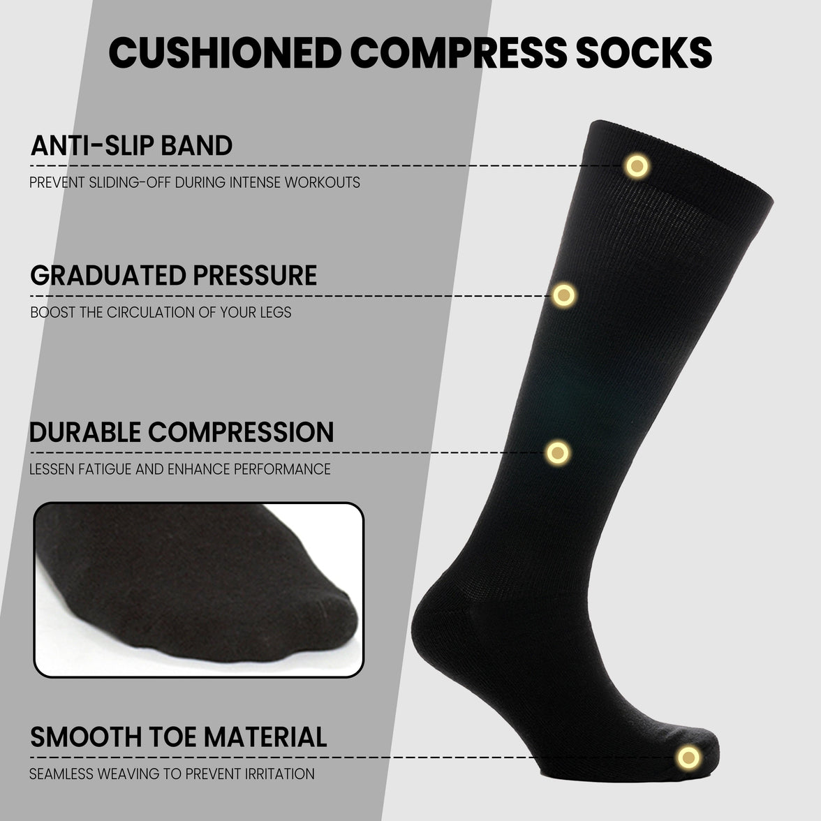 2 Pairs Unisex Travel Socks Black Long Knee High Breathable Flight Socks by Sock Stack Socks