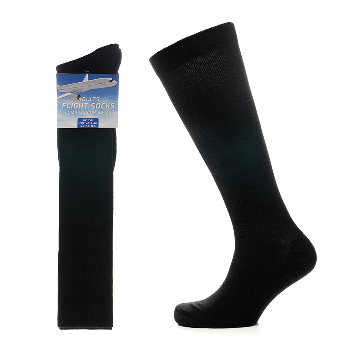 2 Pairs Unisex Travel Socks Black Long Knee High Breathable Flight Socks by Sock Stack Socks