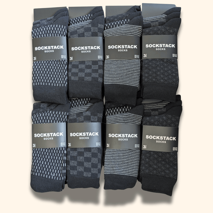 24 Pairs Men's Soft Cotton Colourful Heel Toe Black Argyle Diamond Easycare Comfortable Shoe Socks Flat Toe Seam Durable Work School Business Wear UK 6-11 by Sock Stack MILAN Socks