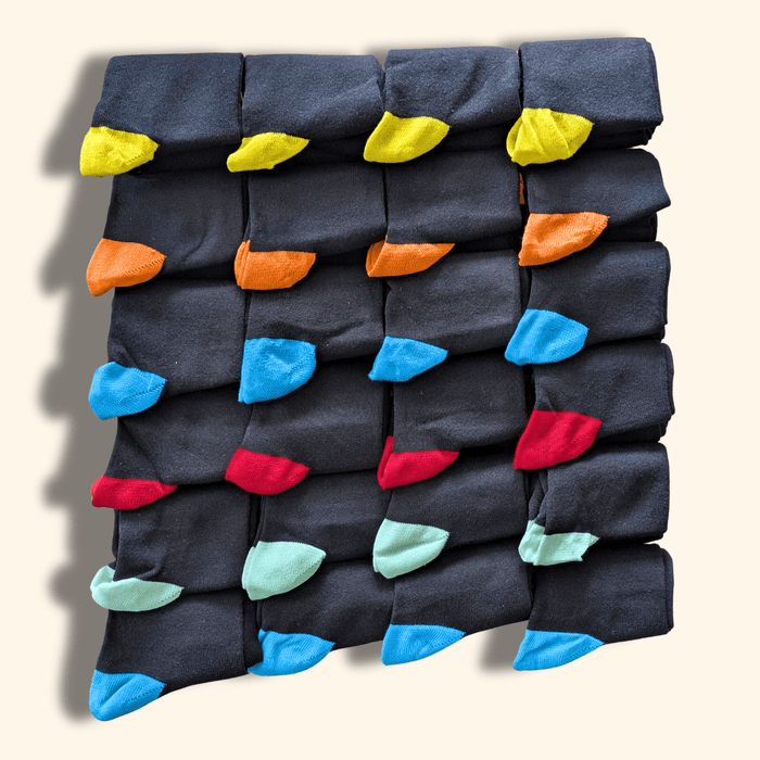 24 Pairs Men's Soft Cotton Colourful Heel Toe Black Argyle Diamond Easycare Comfortable Shoe Socks Flat Toe Seam Durable Work School Business Wear UK 6-11 by Sock Stack MULTI BLACK Socks