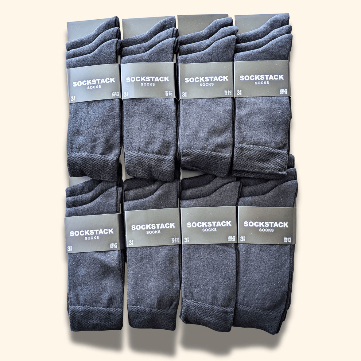 24 Pairs Men's Soft Cotton Colourful Heel Toe Black Argyle Diamond Easycare Comfortable Shoe Socks Flat Toe Seam Durable Work School Business Wear UK 6-11 by Sock Stack PLAIN BLACK Socks