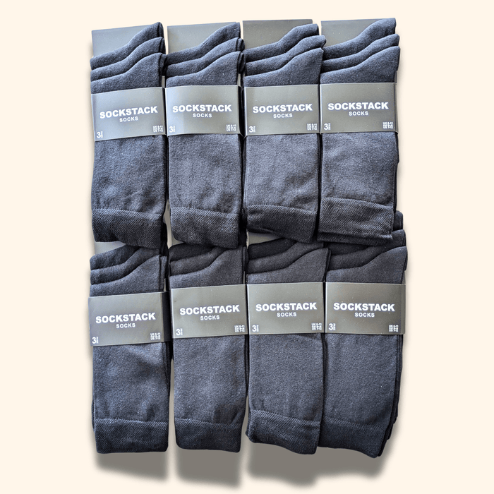 24 Pairs Men's Soft Cotton Colourful Heel Toe Black Argyle Diamond Easycare Comfortable Shoe Socks Flat Toe Seam Durable Work School Business Wear UK 6-11 by Sock Stack PLAIN BLACK Socks