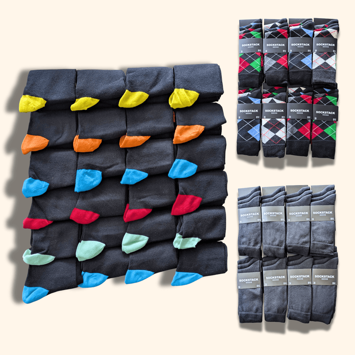 24 Pairs Men's Soft Cotton Colourful Heel Toe Black Argyle Diamond Easycare Comfortable Shoe Socks Flat Toe Seam Durable Work School Business Wear UK 6-11 by Sock Stack Socks