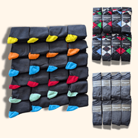 24 Pairs Men's Soft Cotton Colourful Heel Toe Black Argyle Diamond Easycare Comfortable Shoe Socks Flat Toe Seam Durable Work School Business Wear UK 6-11 by Sock Stack Socks