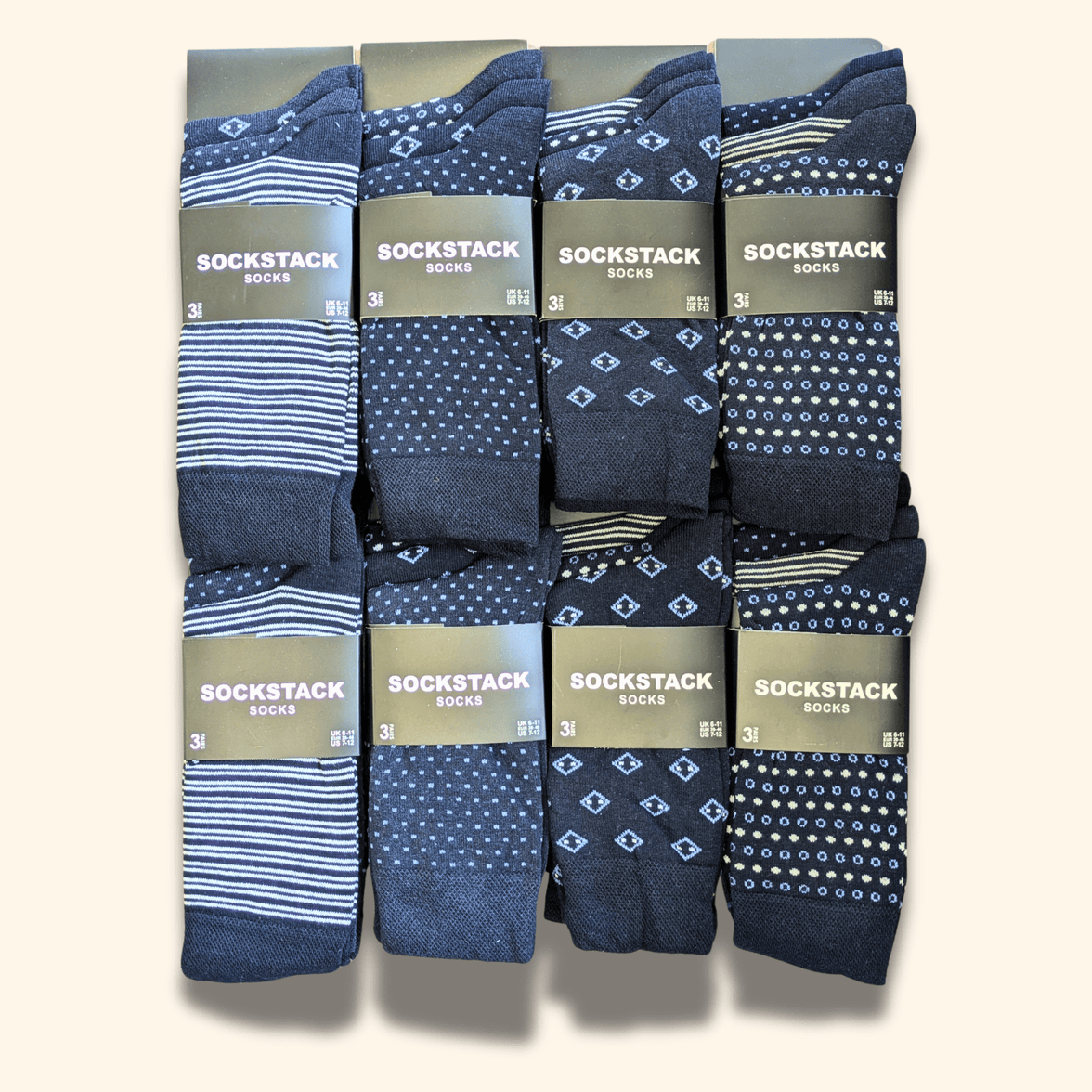 24 Pairs Men's Soft Cotton Colourful Heel Toe Black Argyle Diamond Easycare Comfortable Shoe Socks Flat Toe Seam Durable Work School Business Wear UK 6-11 by Sock Stack TOKYO Socks