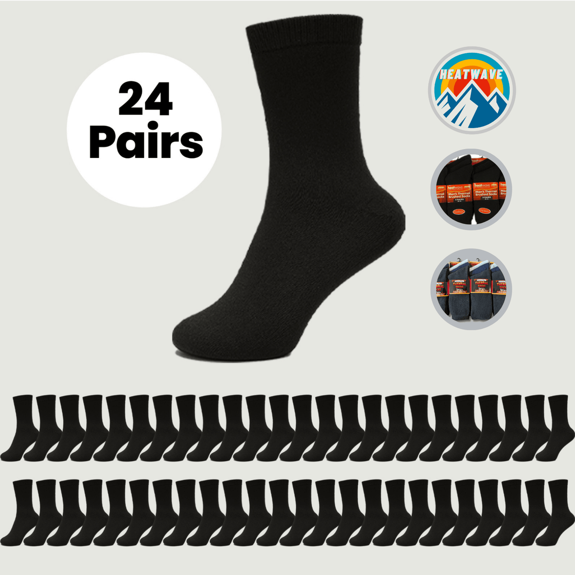 24 Pairs Mens Black Thermal Socks Warm Work Boot Socks Superior Insulation Cold Weather Double Brushed Advanced Knitting Technology Extra Warmth by Heatwave Thermalwear Socks