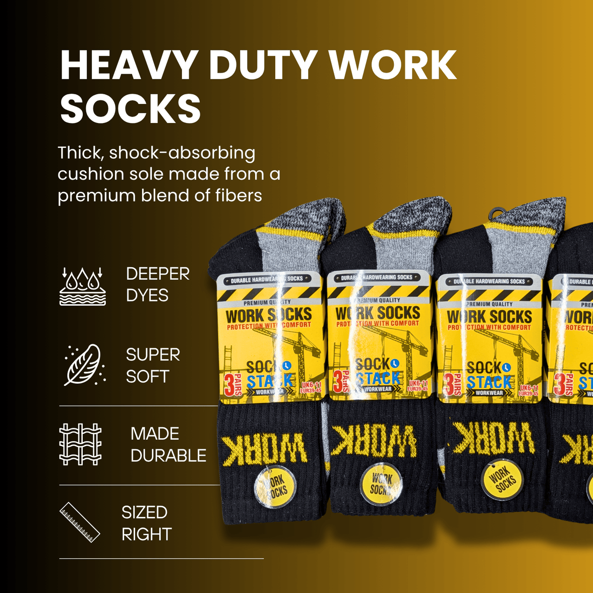 24 Pairs Mens Heavy Duty Work Socks Cushion Sole Reinforced Toe Heel Durable Black Boot Sock for Construction Outdoor Jobs Walking Sizes UK 6-11 EUR 39-45 by Sock Stack Socks