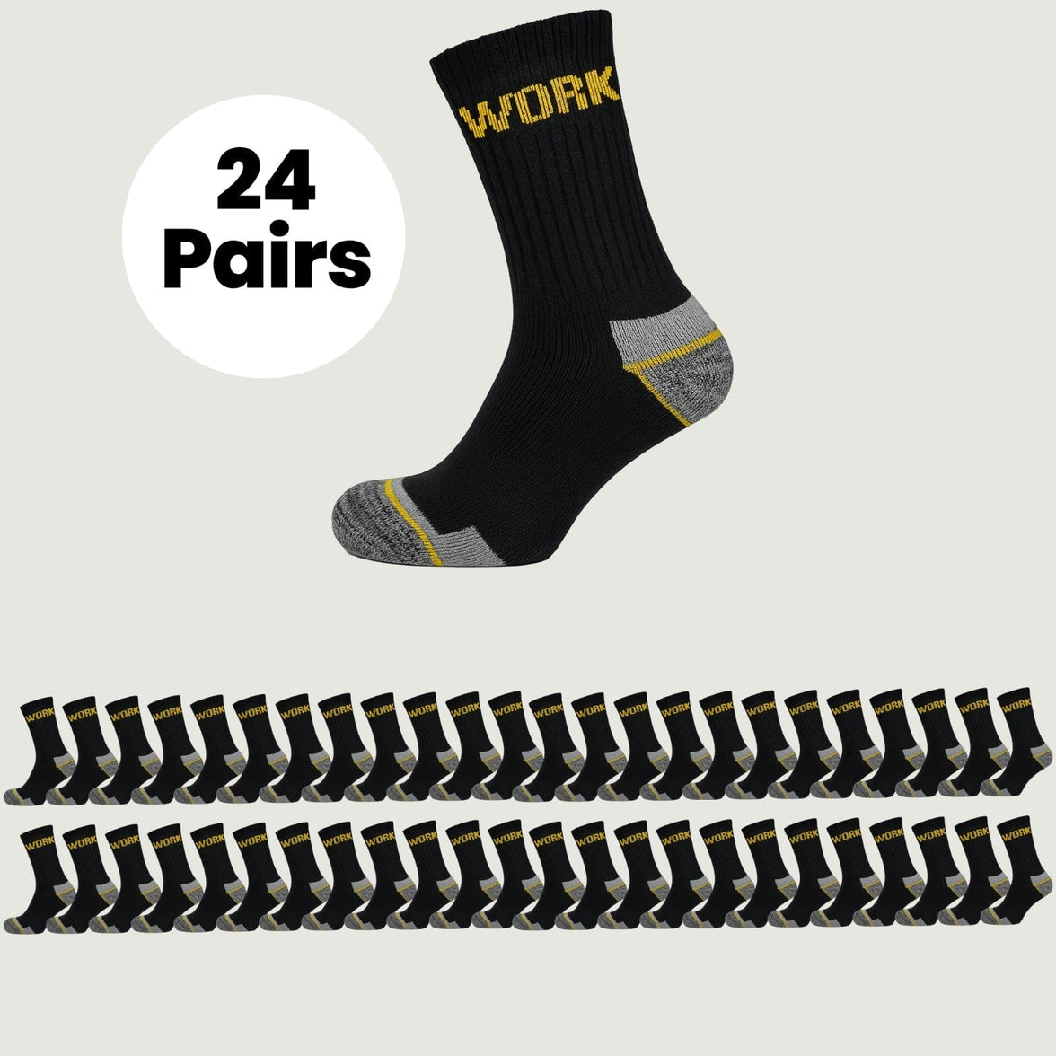 24 Pairs Mens Heavy Duty Work Socks Cushion Sole Reinforced Toe Heel Durable Black Boot Sock for Construction Outdoor Jobs Walking Sizes UK 6-11 EUR 39-45 by Sock Stack Socks