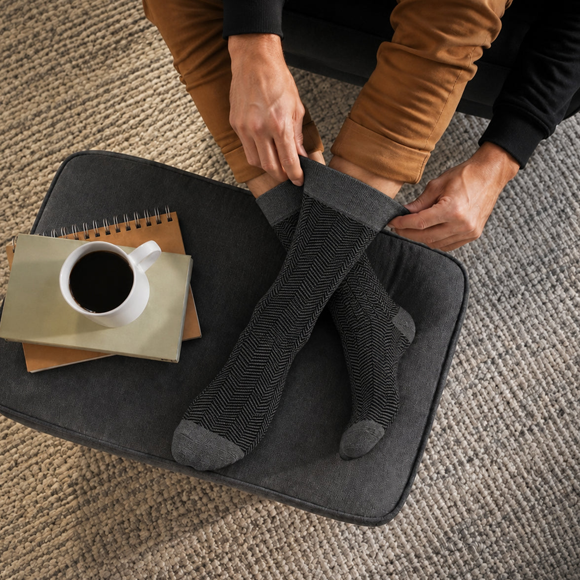 Sock Stack メンズ用糖尿病対応ノンエラスティック・ゆったりフィットソックス シェブロン柄 6足セット サイズ6～11 綿素材 快適なカフス 通気性 毎日使い