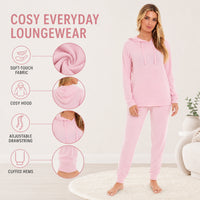 Daisy Dreamer Hooded Pyjama Set Womens Pink Grey Long Sleeve Hoodie and Pants Luxurious