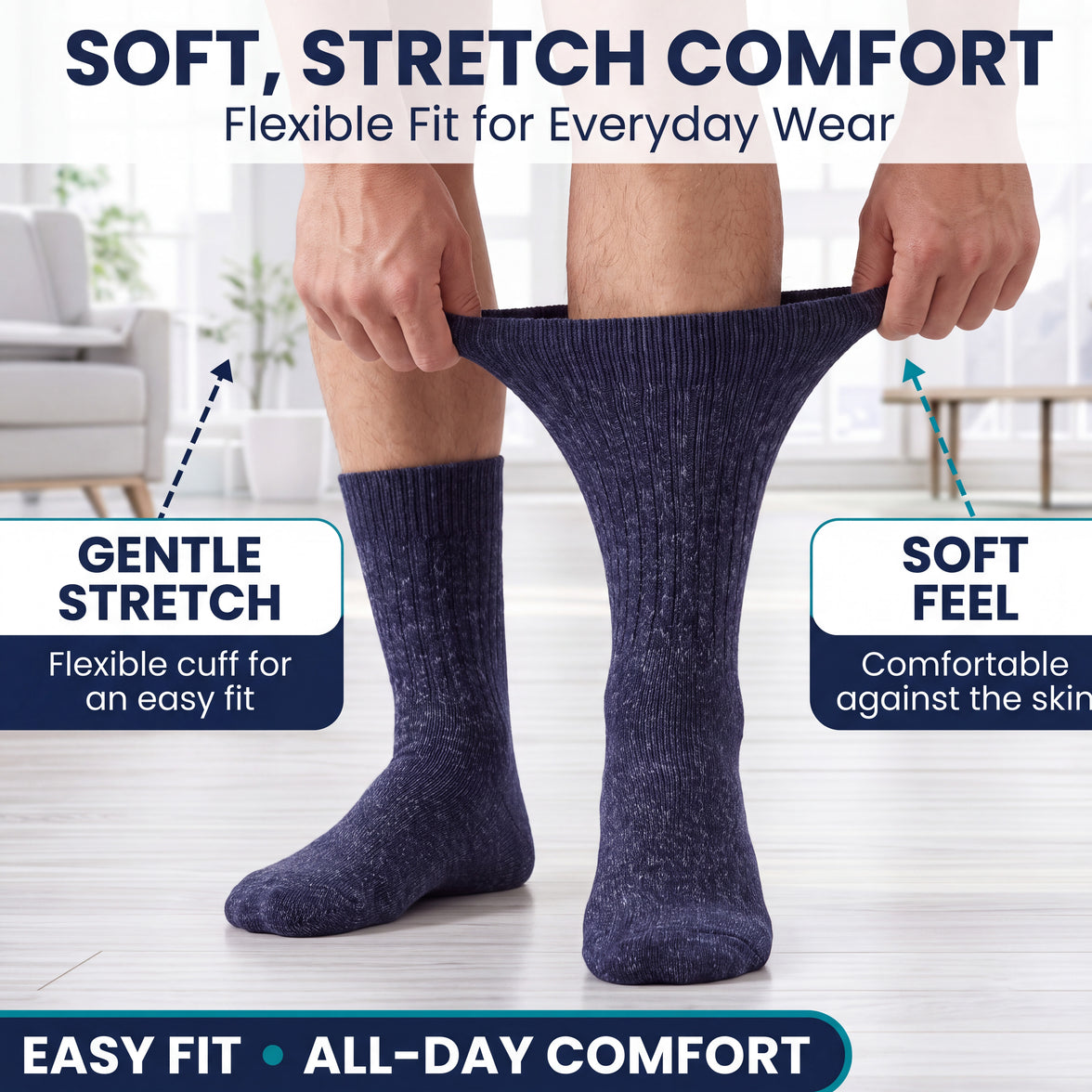 Sock Stack メンズ用糖尿病対応 ノンエラスティック ゆったりグリップソックス 千鳥格子 6足組 サイズ6～11 コットン製 快適な履き口 通気性 毎日使いに最適