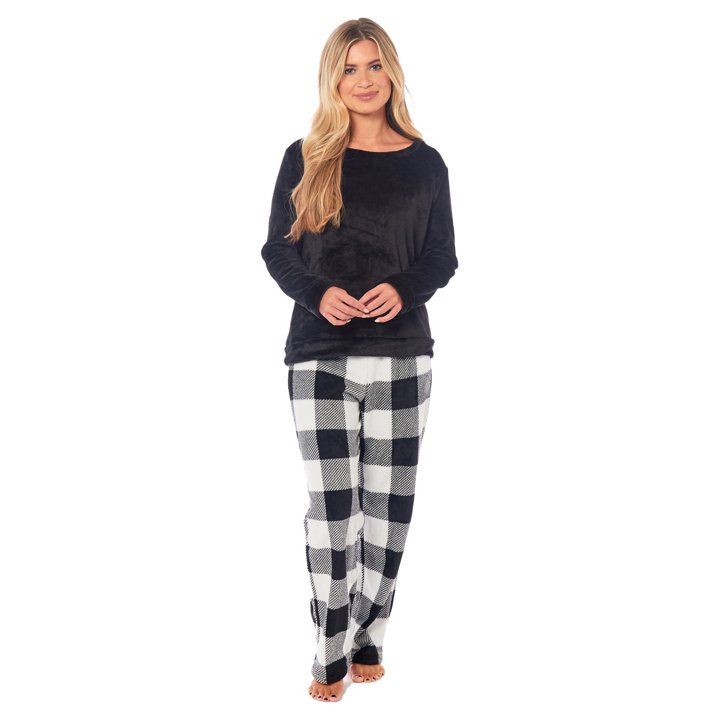 Women's Buffalo Check Fleece Pyjamas Set Long Sleeve Top and Bottoms Warm Nightwear Stylish Loungewear Multiple Sizes Available by Daisy Dreamer. Buy now for £15.00.