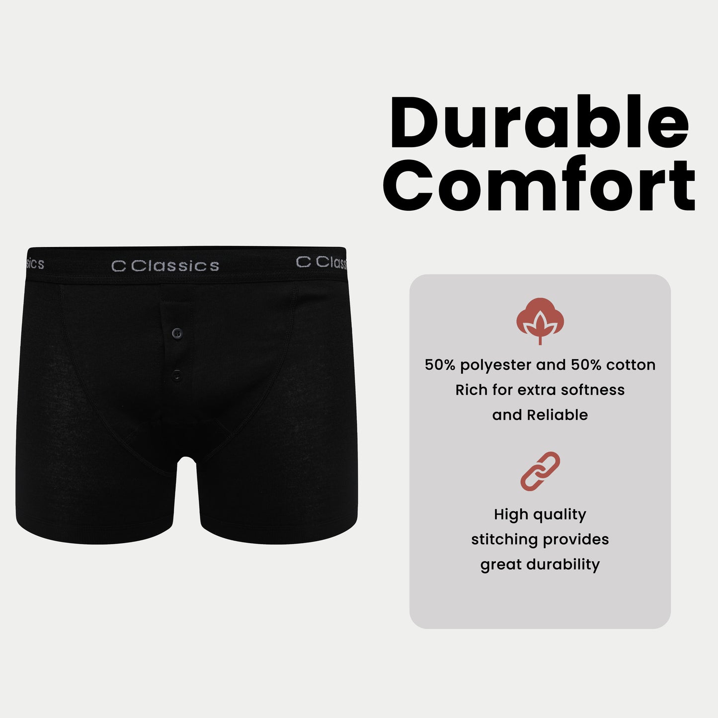 6 Pairs Of Kids Black Cotton Rich Boxers Shorts Button Fly, Classic Design Boys Boxer Underwear Elasticated, Breathable Stretchable Material