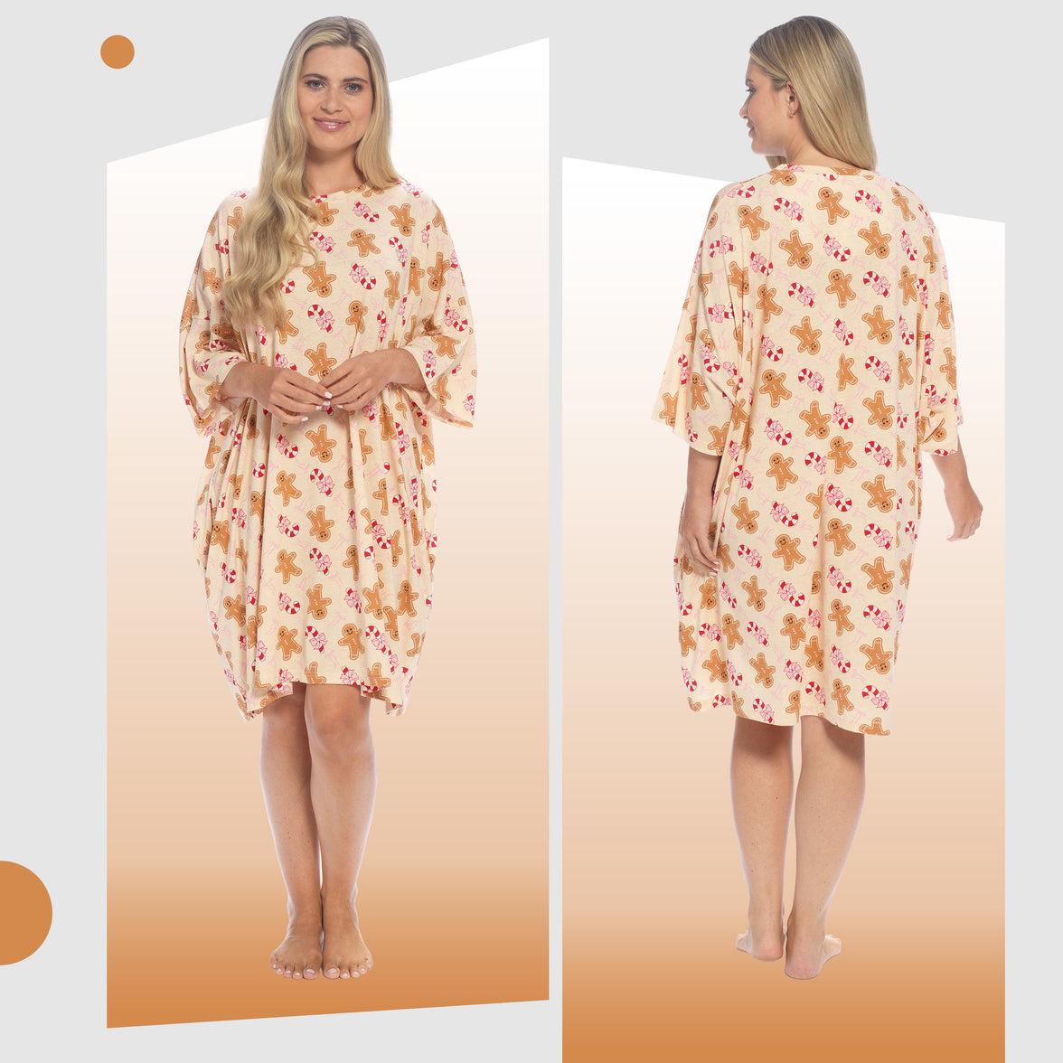 Camisón holgado para mujer Daisy Dreamer con estampado de bastones de caramelo y pan de jengibre, 100 % algodón, manga corta, talla única del Reino Unido